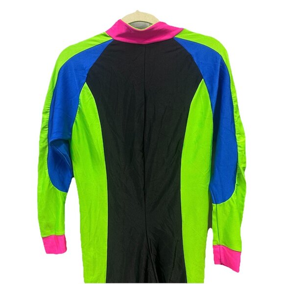 Vintage Sport Europa Large Skin Suit Neon Nylon Jumpsuit With Stirrups 80s Party - Picture 10 of 11
